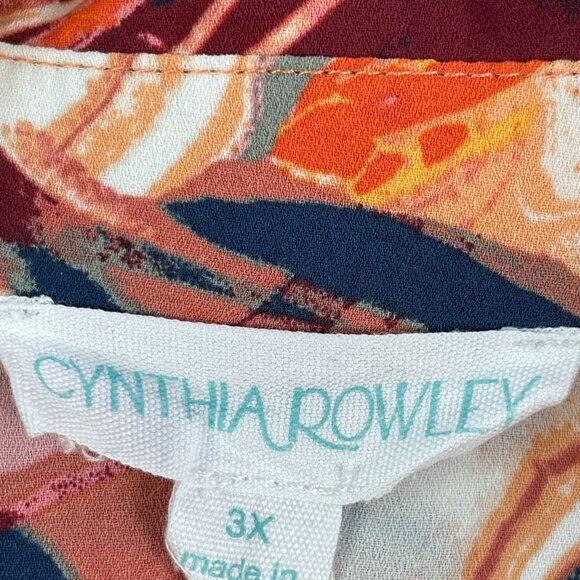 Cynthia Rowley Top Womens Plus 3X Button Up Blouse Swirl Print Long Sleeve Shirt - Picture 3 of 9